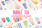 58 Bubble Tea Watercolor Graphics