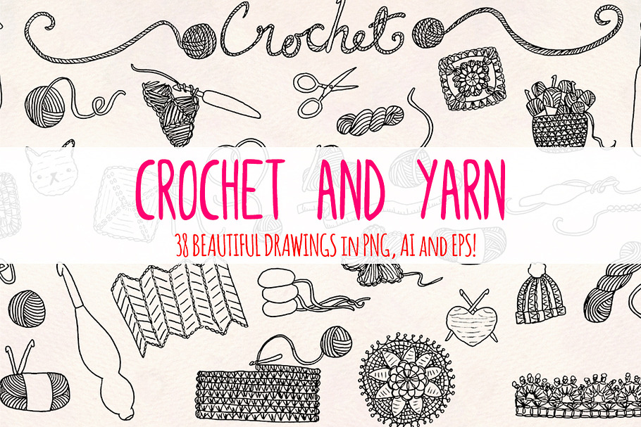 33 Crochet and Yarn Sketch Graphics