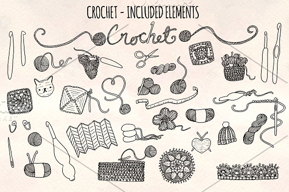 33 Crochet and Yarn Sketch Graphics in Illustrations - product preview 1