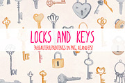 Locks and Keys 34 Watercolor Graphic