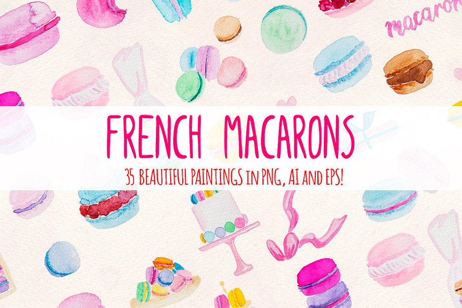 35 Pretty French Macarons Watercolor