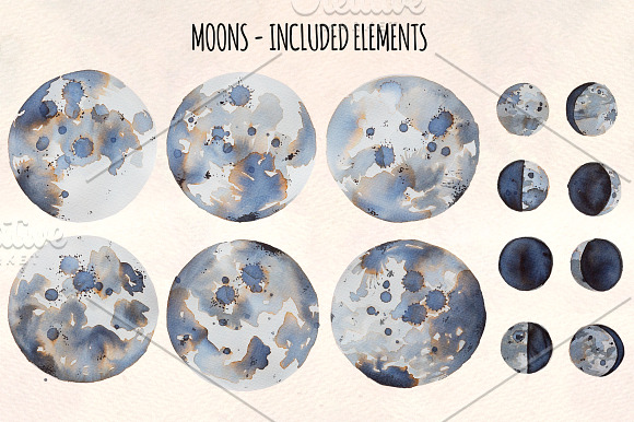 14 Moon Phases Watercolor Graphics in Illustrations - product preview 1