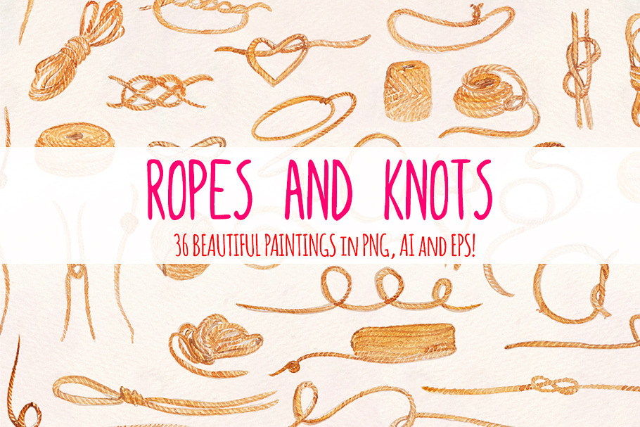 36 Ropes and Knots Watercolor Vector