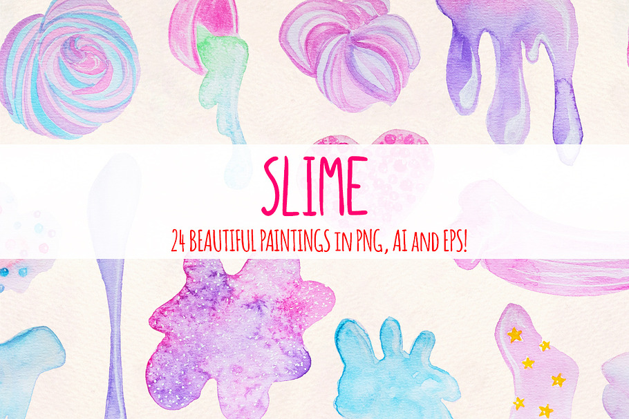 24 Fluffy Crunchy Slime Watercolors