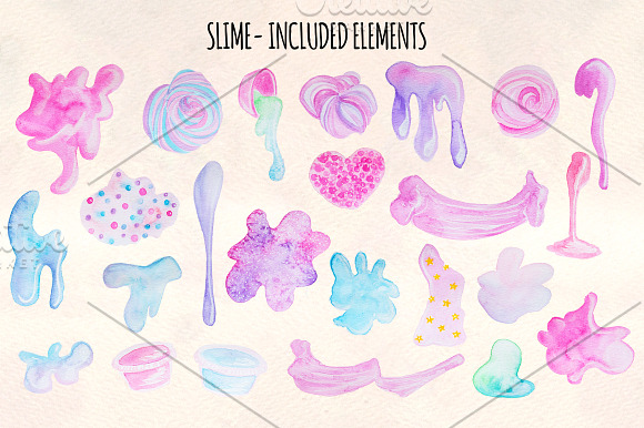 24 Fluffy Crunchy Slime Watercolors in Illustrations - product preview 1