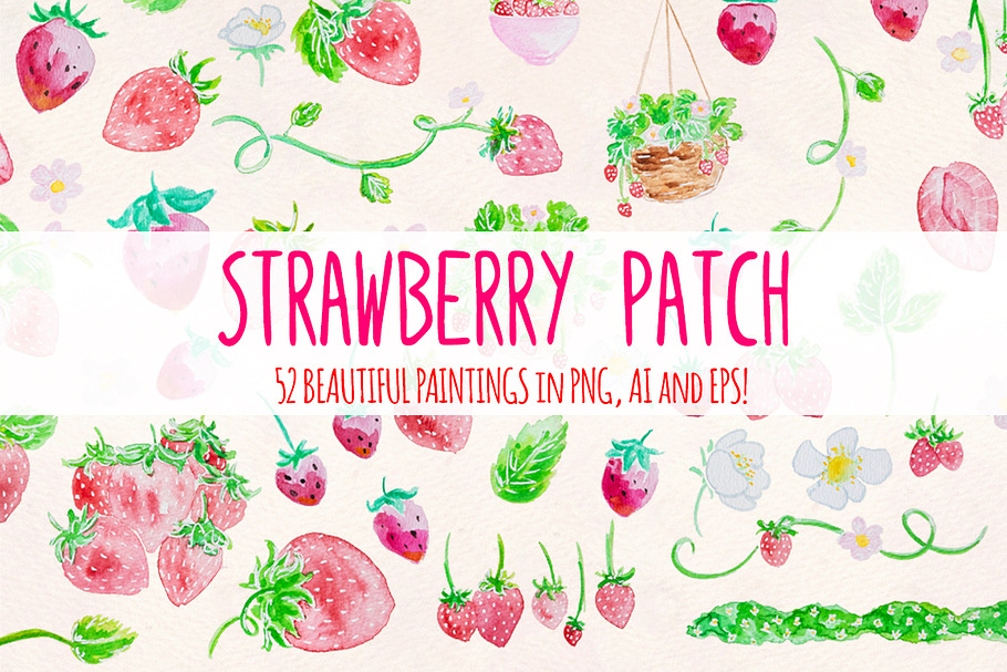 Strawberry Patch 52 Cute Paintings  in Illustrations - product preview 8