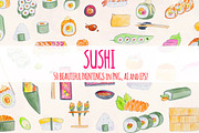 Sushi Train 50 Watercolour Graphics