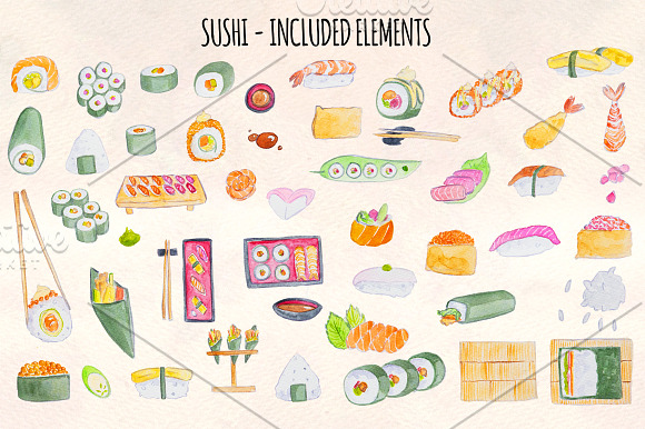 Sushi Train 50 Watercolour Graphics in Illustrations - product preview 1
