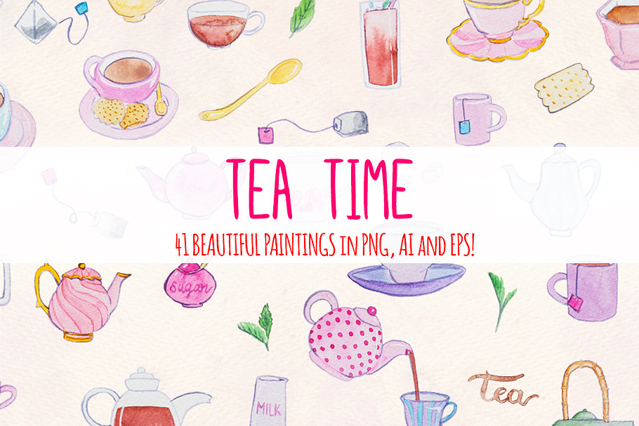 Afternoon Tea Time 41 Watercolors in Illustrations - product preview 8