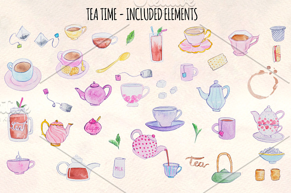 Afternoon Tea Time 41 Watercolors in Illustrations - product preview 1