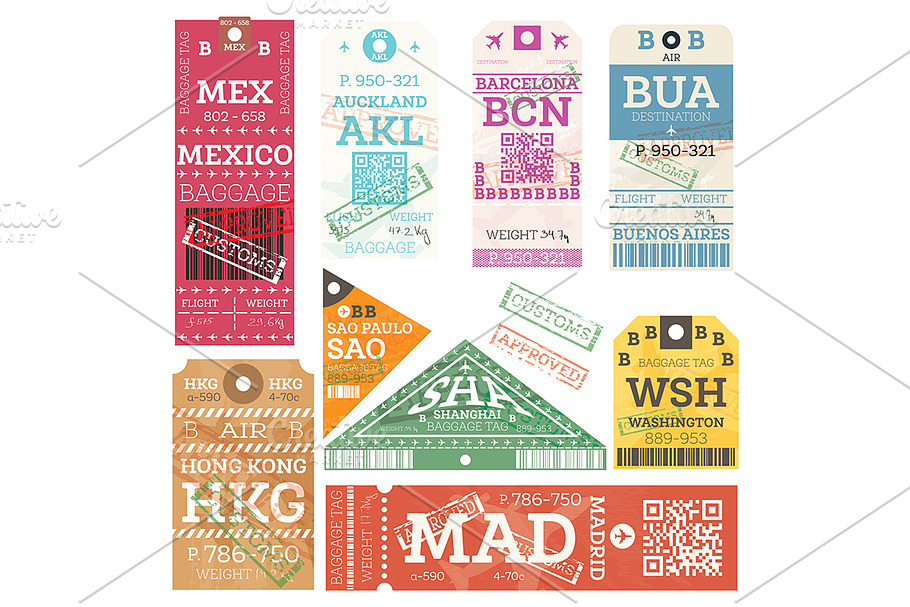 Retro Baggage Tags. in Illustrations - product preview 8