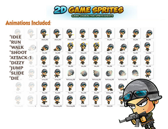 Soldiers 2D Game sprites Set in Illustrations - product preview 1