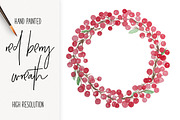 Watercolor Red Berry Wreath