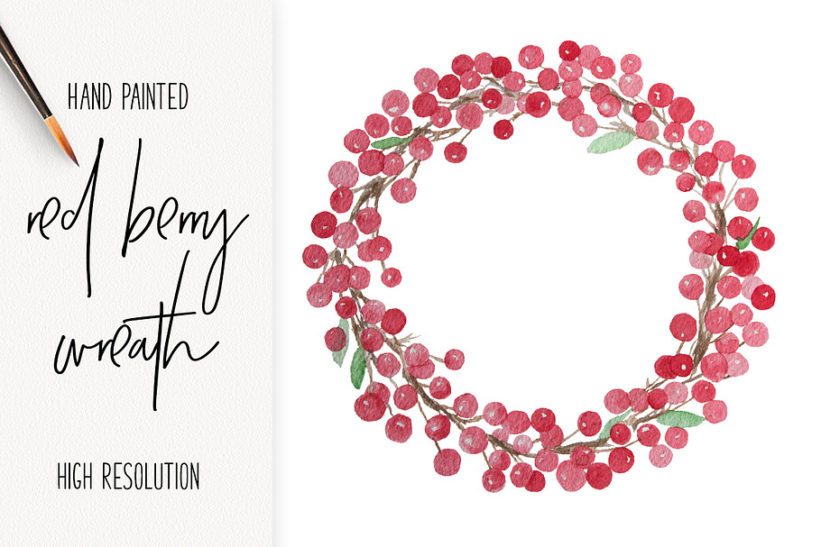 Watercolor Red Berry Wreath in Illustrations - product preview 8