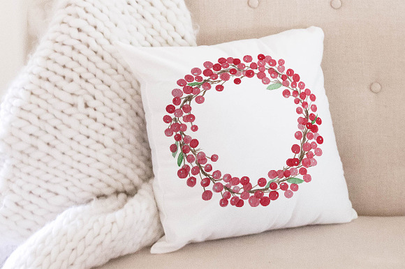 Watercolor Red Berry Wreath in Illustrations - product preview 1