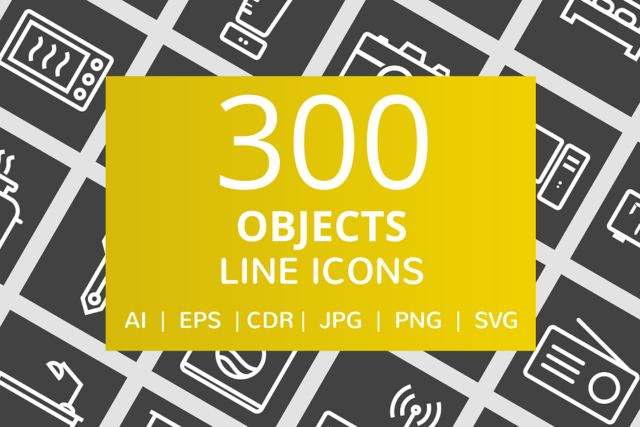 300 Objects Line Inverted Icons
