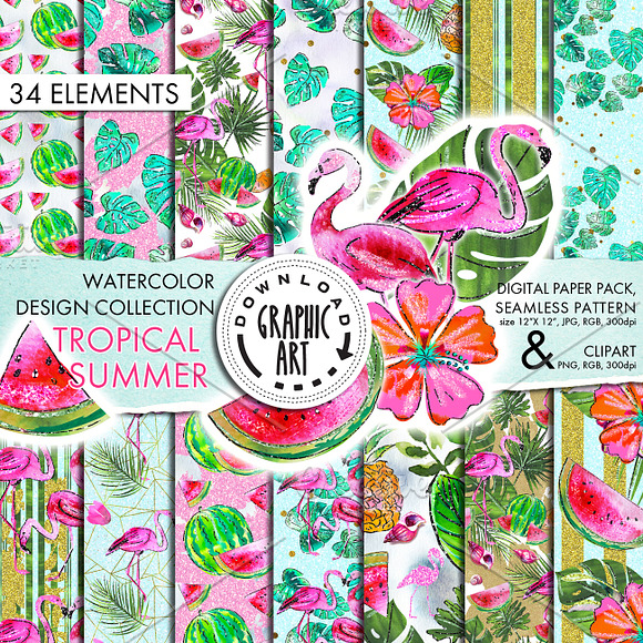 Tropical Summer Flamingo  in Illustrations - product preview 9