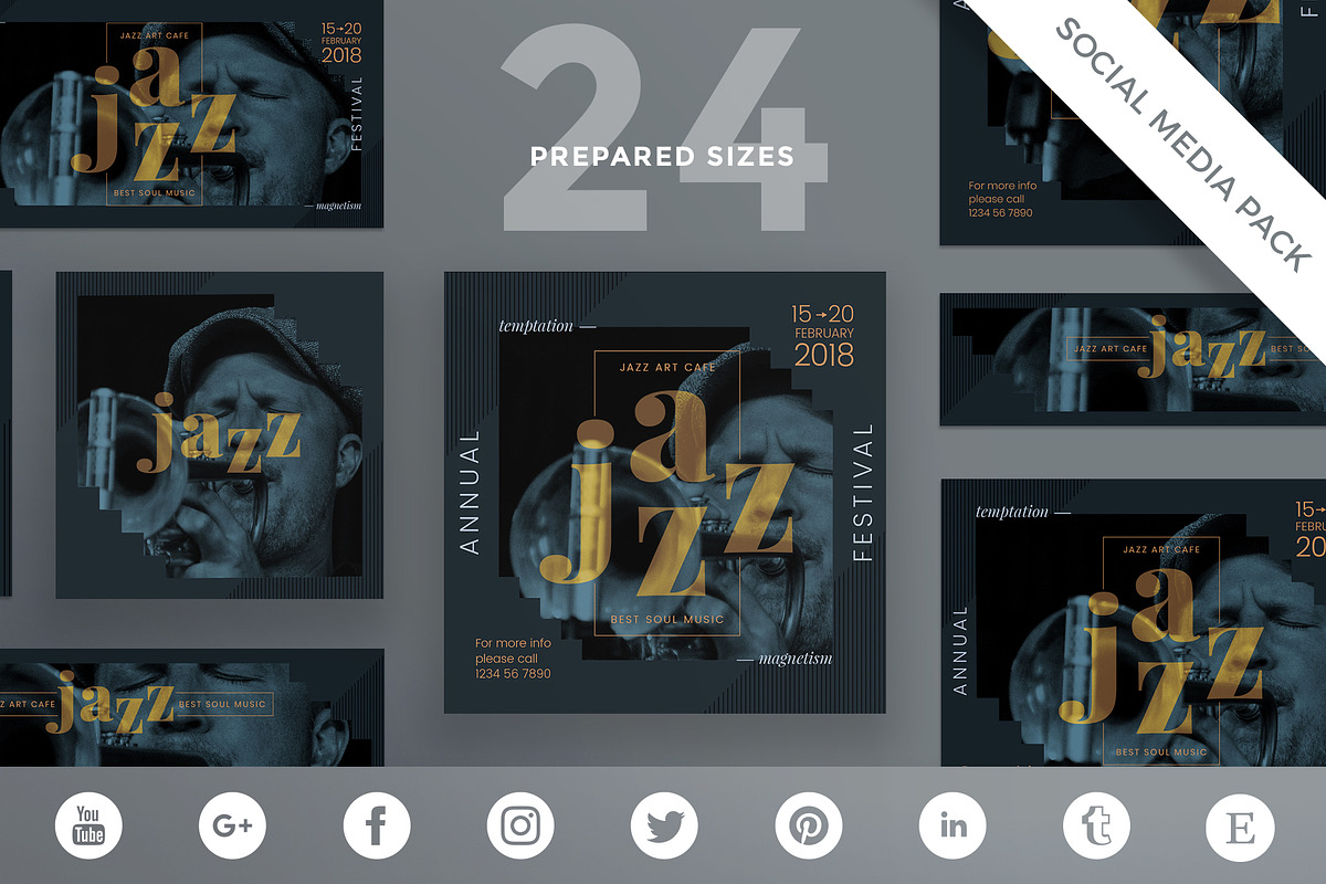 Social Media Pack | Jazz Festival in Social Media Templates - product preview 8