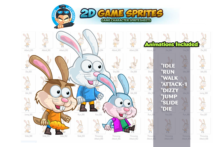Bunny 2D Game Sprites Set