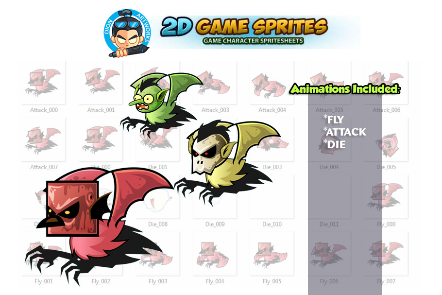Flying Enemies Game sprites Set in Illustrations - product preview 8