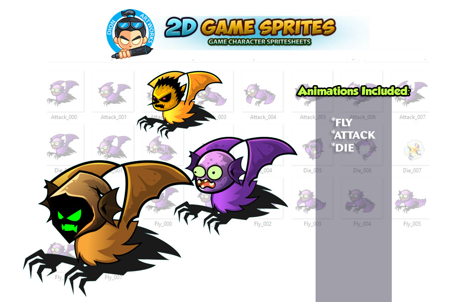 Flying Monster Game Sprites Set in Illustrations - product preview 8