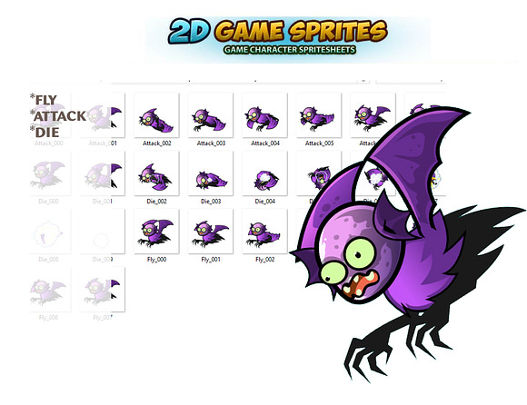 Flying Monster Game Sprites Set in Illustrations - product preview 1