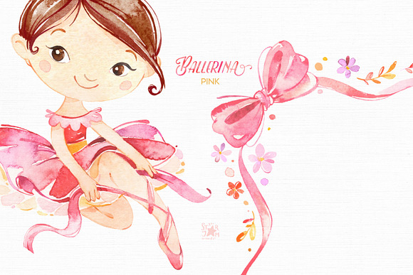 Pink Ballerina. Watercolor set. in Illustrations - product preview 2