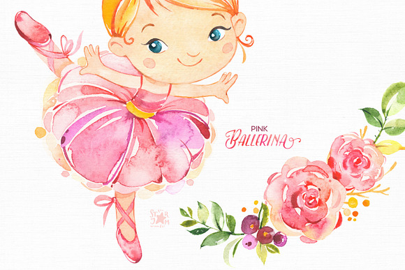 Pink Ballerina. Watercolor set. in Illustrations - product preview 4
