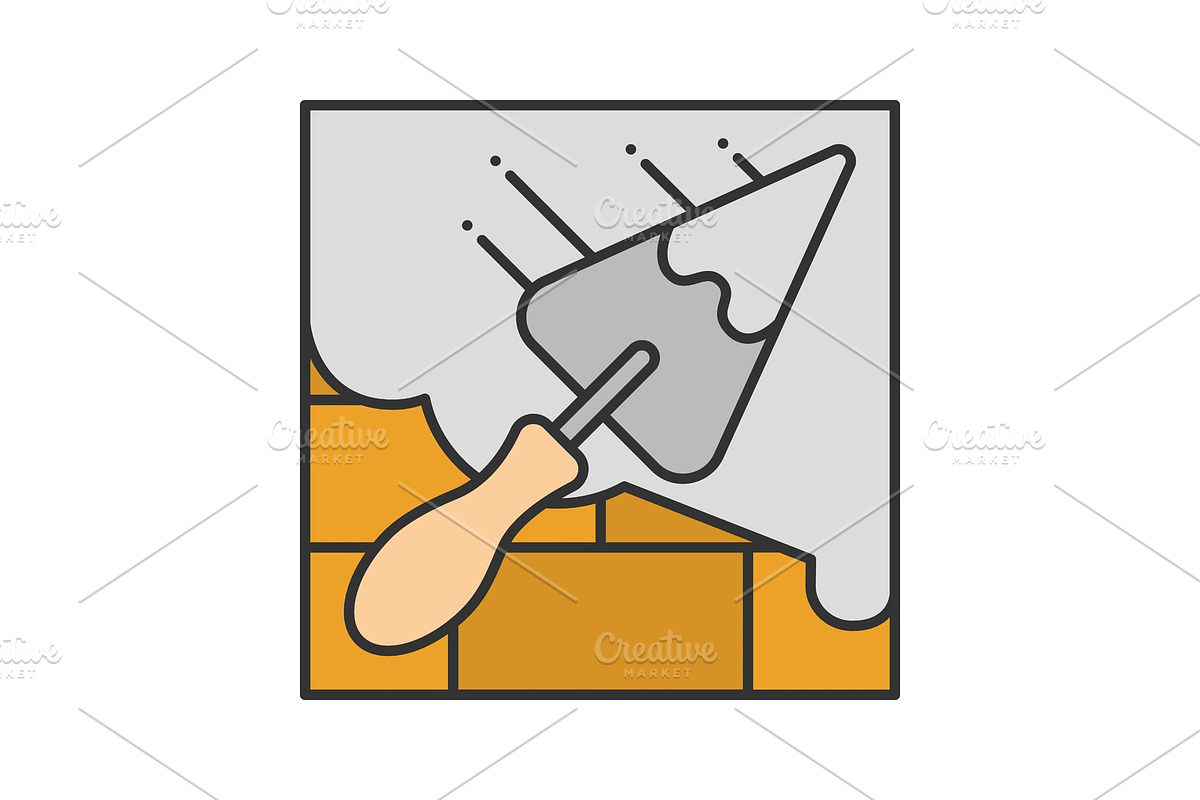 Brick wall with triangular shovel color icon in Graphics - product preview 8