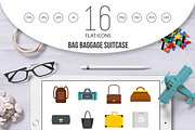 Bag baggage suitcase icons set 