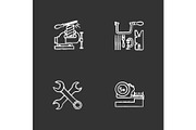 Construction tools chalk icons set