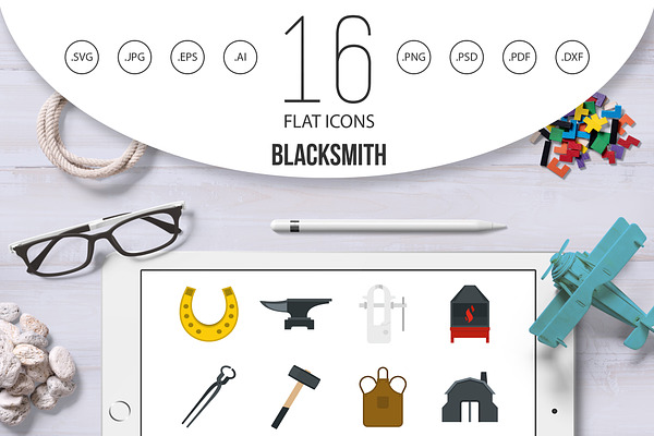 Blacksmith icons set in flat style