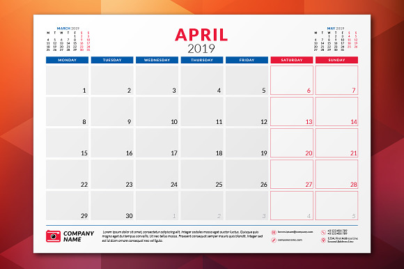 Monthly Planner 2019 in Stationery Templates - product preview 1