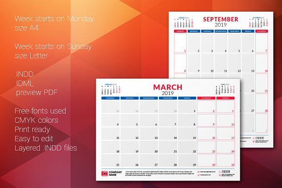 Monthly Planner 2019 in Stationery Templates - product preview 5