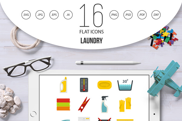 Laundry icons set in flat style