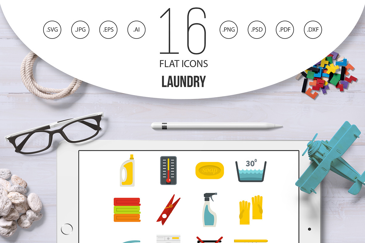 Laundry icons set in flat style in Laundry Icons - product preview 8