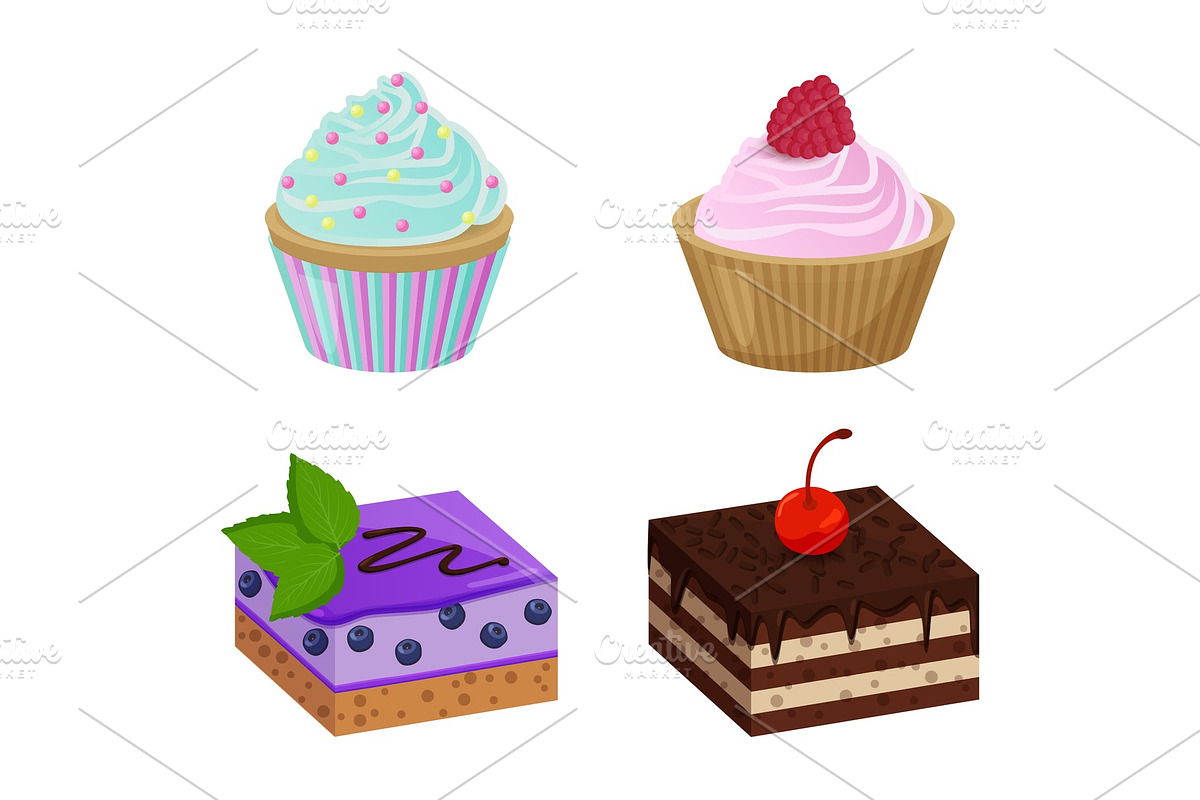 Various Cakes with Cupcakes Vector Illustration in Illustrations - product preview 8