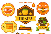 Set of honey labels and icons.