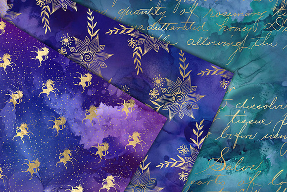 Watercolor and Gold Digital Paper in Textures - product preview 1