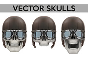 Set of Human skulls aviator helmet