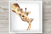 Watercolor Mother&Baby Giraffes
