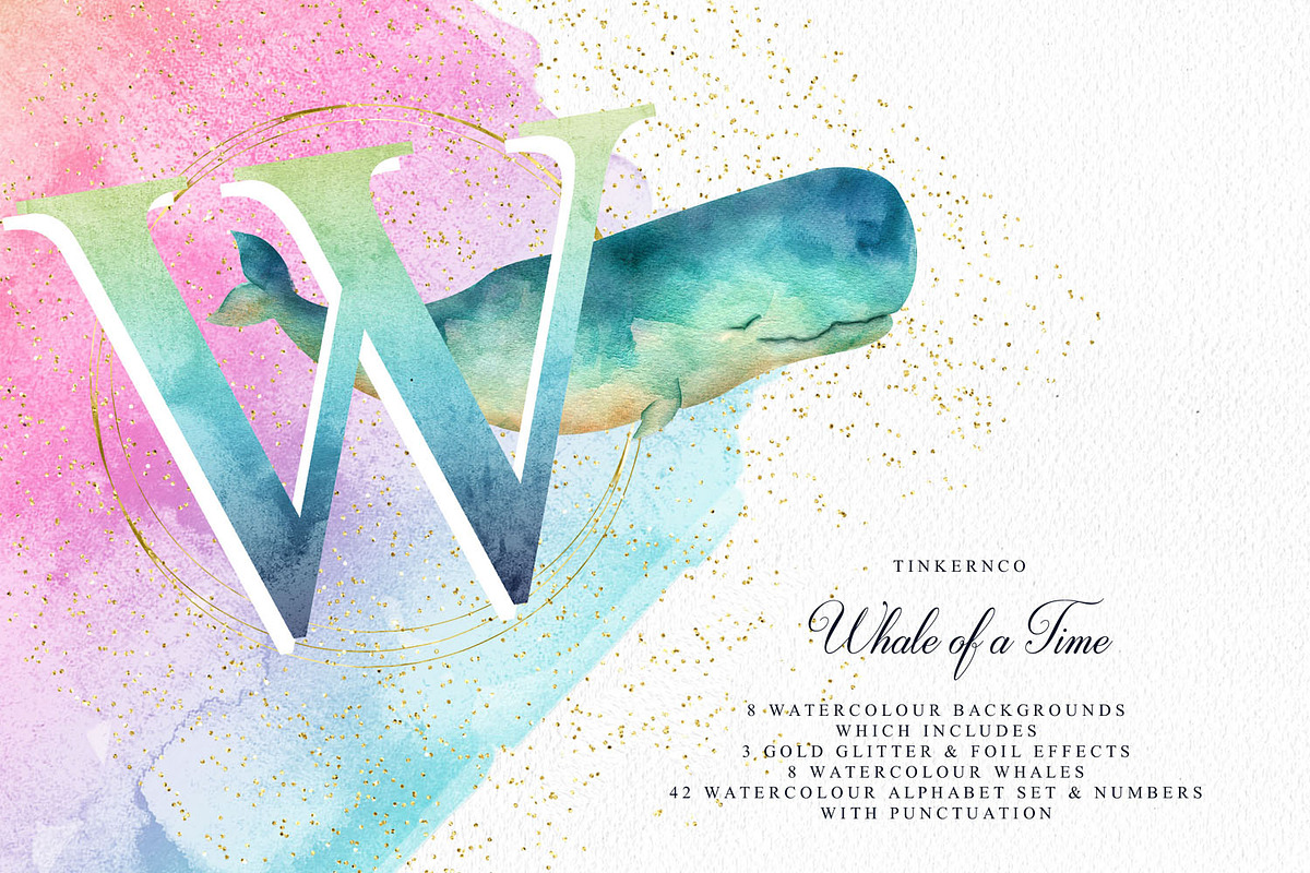 Watercolor Whale and Alphabet Set in Illustrations - product preview 8