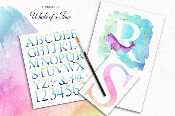 Watercolor Whale and Alphabet Set in Illustrations - product preview 1