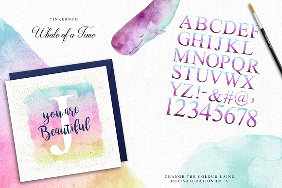 Watercolor Whale and Alphabet Set in Illustrations - product preview 3