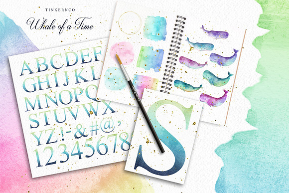 Watercolor Whale and Alphabet Set in Illustrations - product preview 4