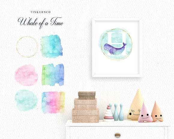 Watercolor Whale and Alphabet Set in Illustrations - product preview 5