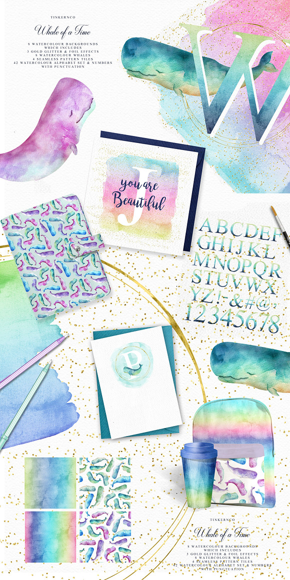 Watercolor Whale and Alphabet Set in Illustrations - product preview 6