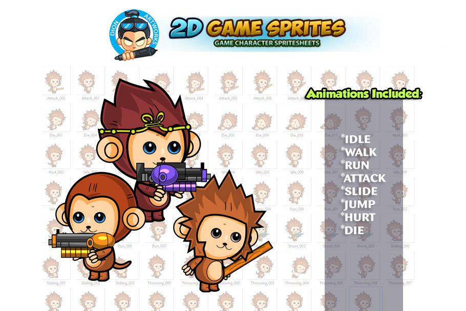 Monkeys 2D Game Sprite Set in Illustrations - product preview 8