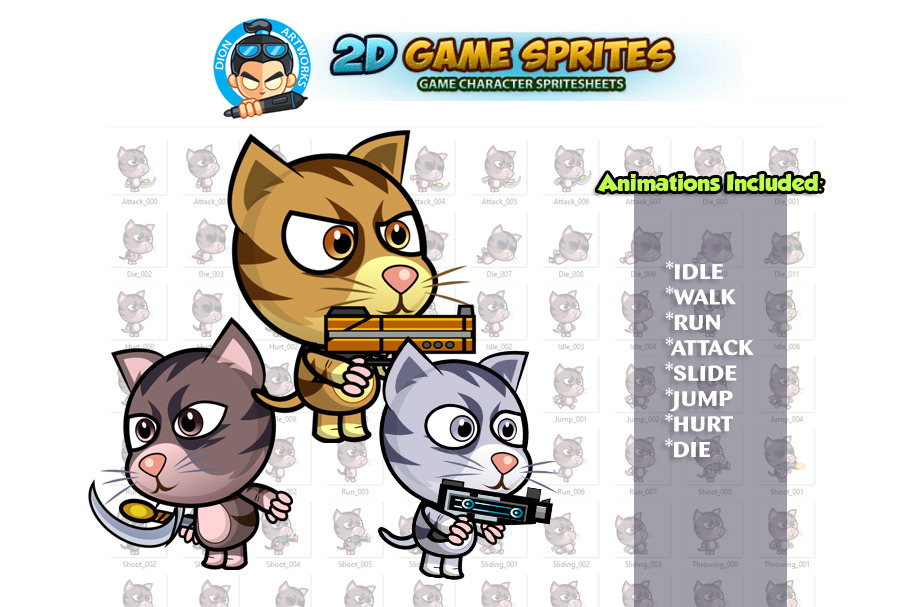 Cats 2D Game Sprites Set