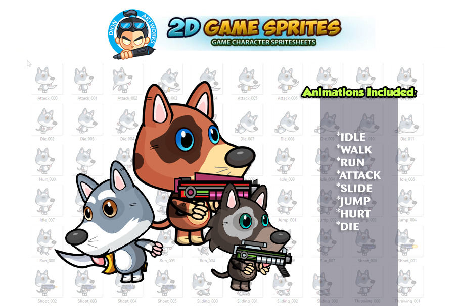 Dogies 2D Game Sprite Set in Illustrations - product preview 8